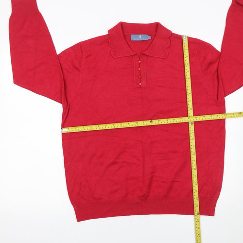 Castle of Ireland Women’s Red Collared Henley Knit Jumper Size 14