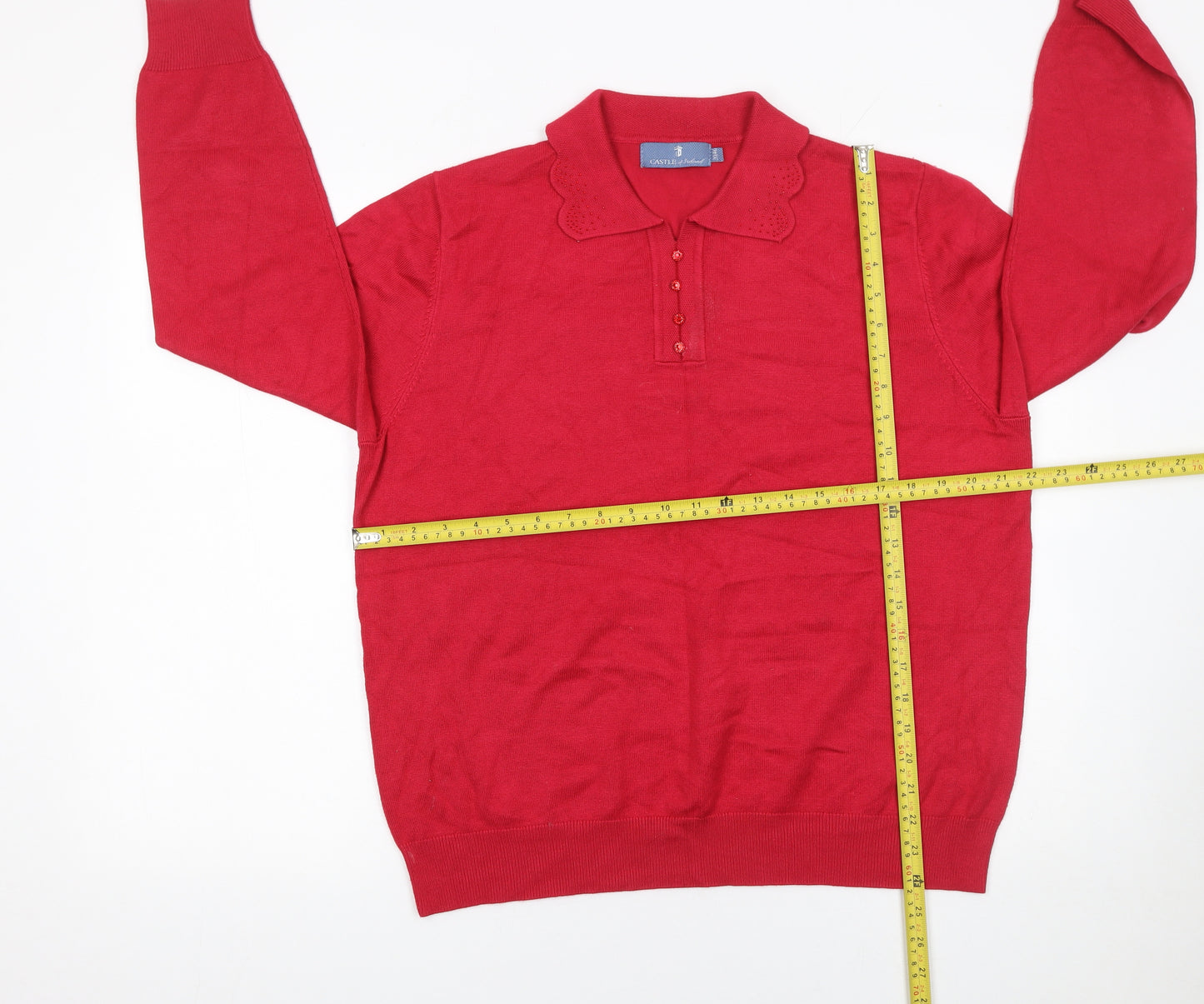 Castle of Ireland Women’s Red Collared Henley Knit Jumper Size 14
