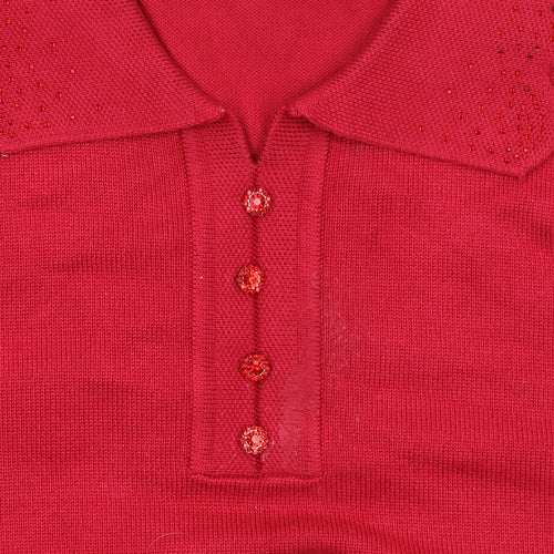 Castle of Ireland Women’s Red Collared Henley Knit Jumper Size 14