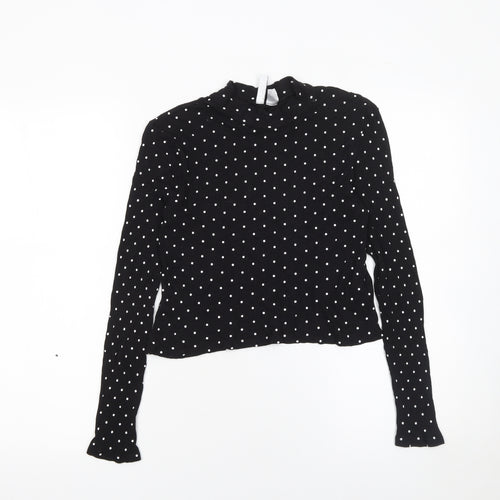 H&M Divided Women’s Black Polka Dot Long Sleeve Mock Neck Top Size M