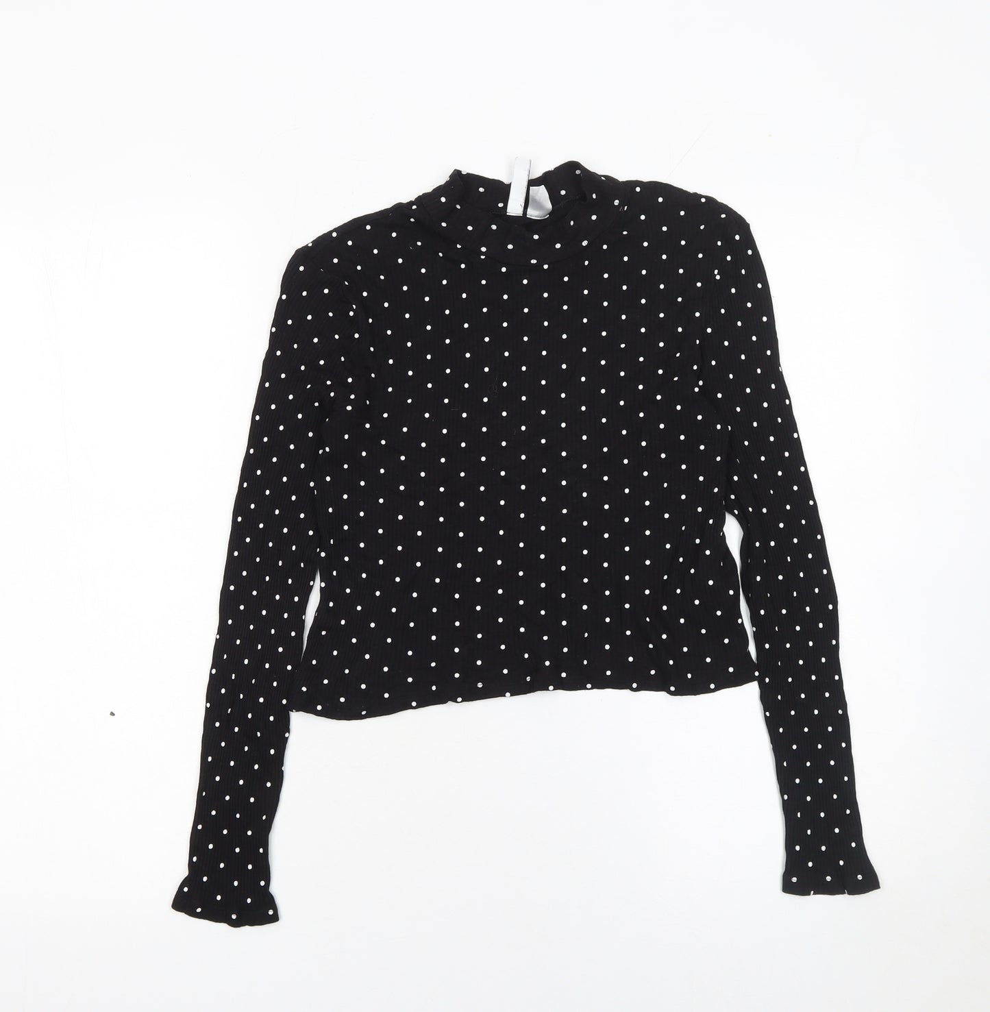 H&M Divided Women’s Black Polka Dot Long Sleeve Mock Neck Top Size M