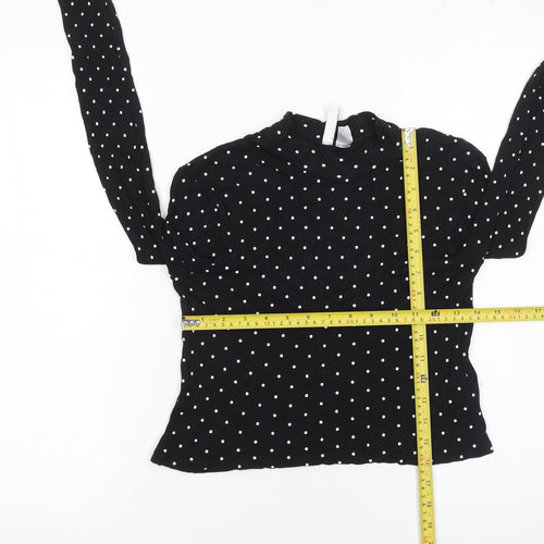 H&M Divided Women’s Black Polka Dot Long Sleeve Mock Neck Top Size M