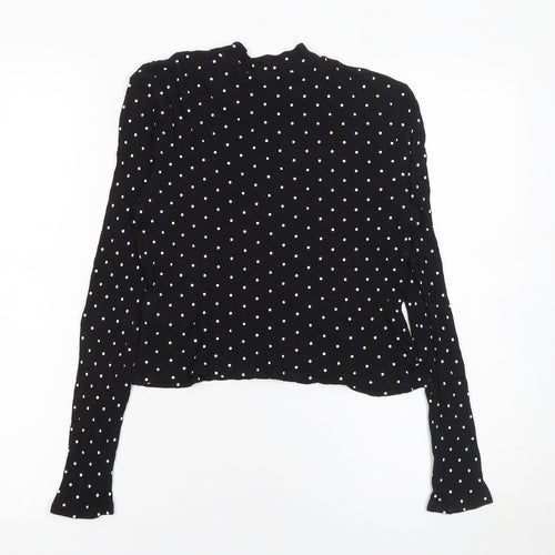 H&M Divided Women’s Black Polka Dot Long Sleeve Mock Neck Top Size M