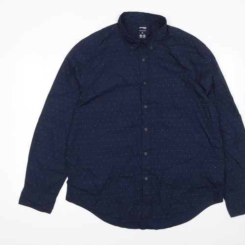 Dunnes Stores Men's Blue Polka Dot Cotton Regular Fit XL Shirt