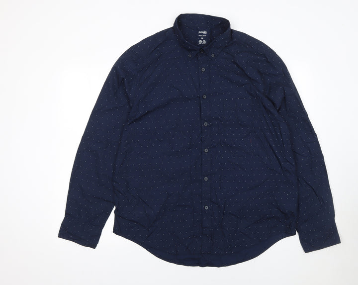 Dunnes Stores Men's Blue Polka Dot Cotton Regular Fit XL Shirt