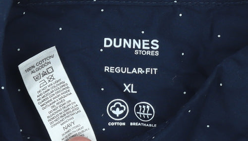 Dunnes Stores Men's Blue Polka Dot Cotton Regular Fit XL Shirt