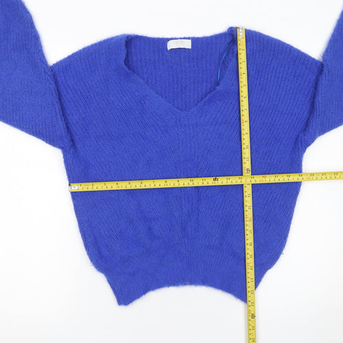 QUIZ Women Blue V-Neck Long Sleeve Chunky Knit Jumper Size S