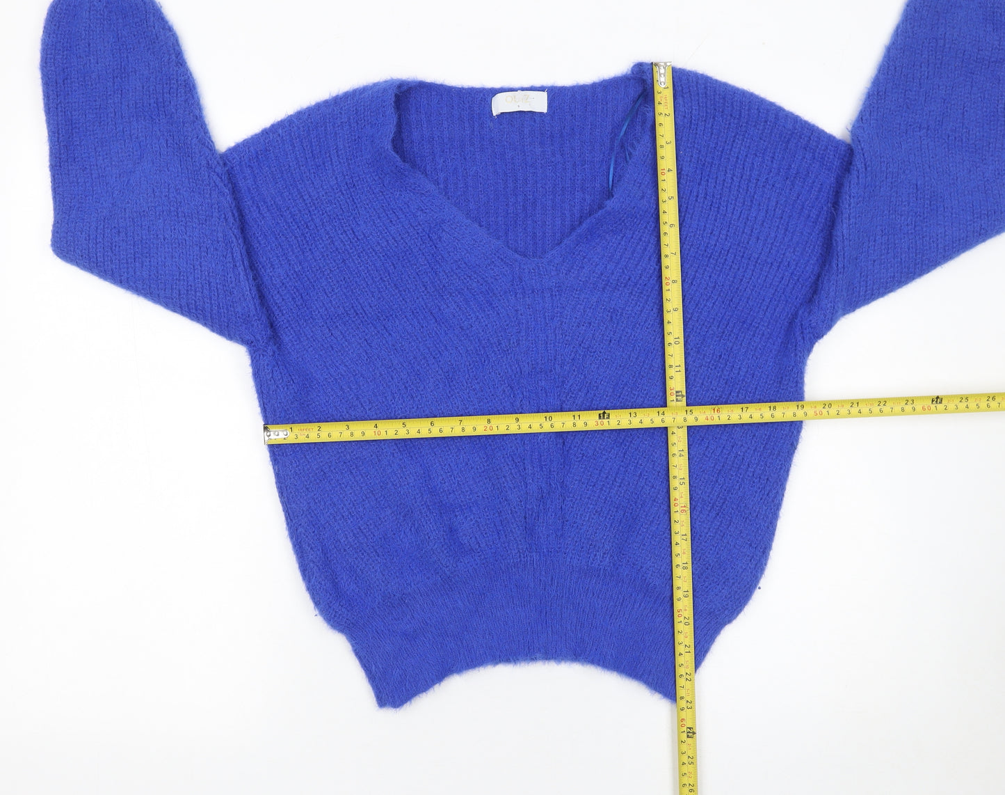 QUIZ Women Blue V-Neck Long Sleeve Chunky Knit Jumper Size S