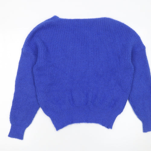 QUIZ Women Blue V-Neck Long Sleeve Chunky Knit Jumper Size S