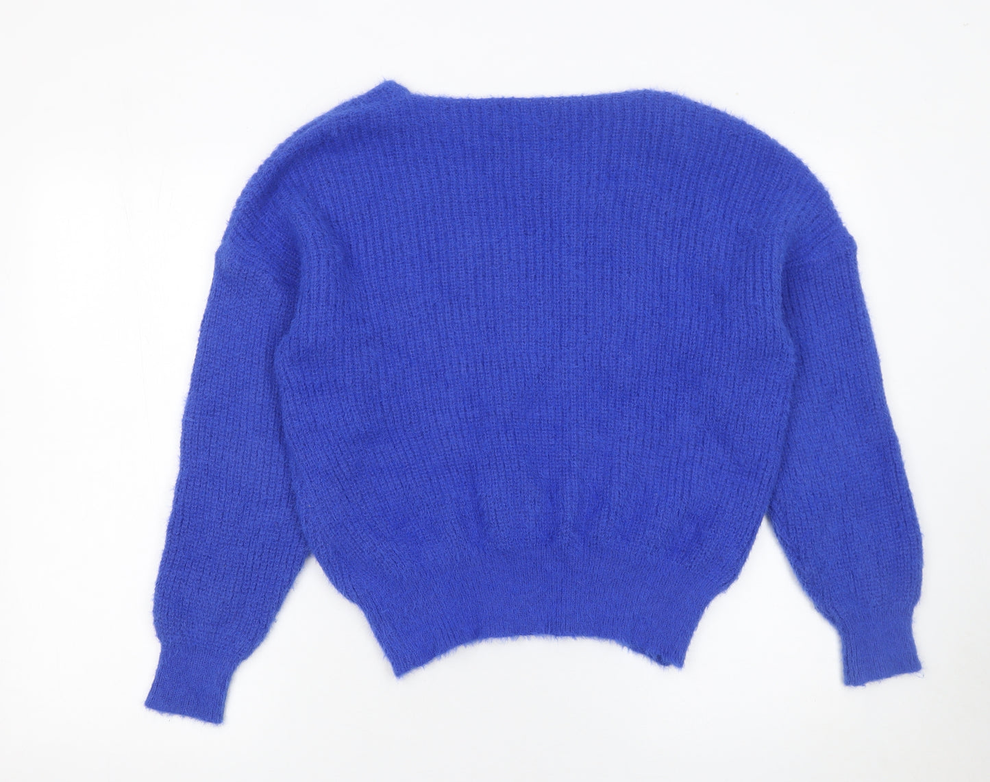 QUIZ Women Blue V-Neck Long Sleeve Chunky Knit Jumper Size S
