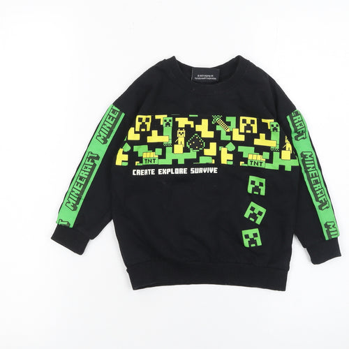 Minecraft Boys Black 3-4 Years Pullover Sweatshirt with Graphic Print