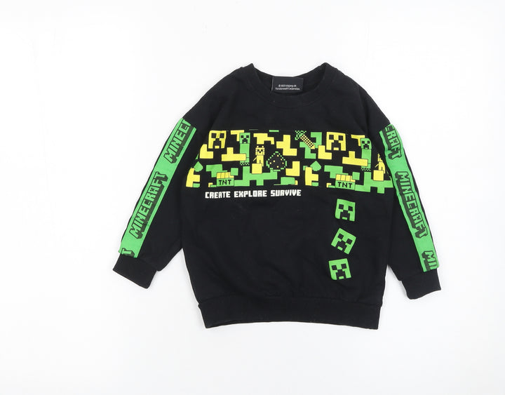 Minecraft Boys Black 3-4 Years Pullover Sweatshirt with Graphic Print