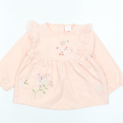 Next Baby Pink Floral Embroidered Long Sleeve Tunic Blouse 9-12 Months