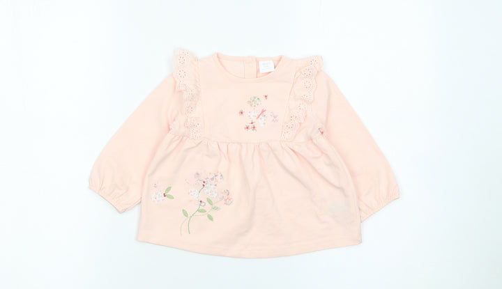 Next Baby Pink Floral Embroidered Long Sleeve Tunic Blouse 9-12 Months