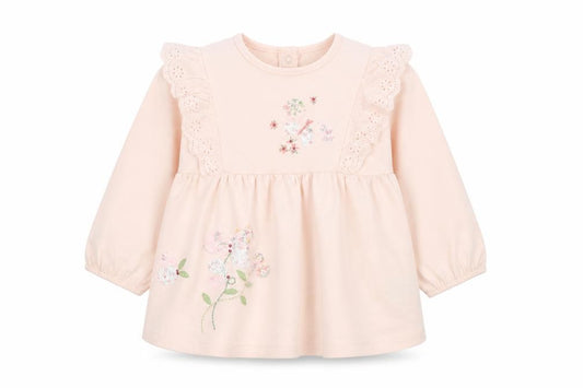 Front view of Next Baby Pink Floral Embroidered Long Sleeve Tunic Blouse 9-12 Months