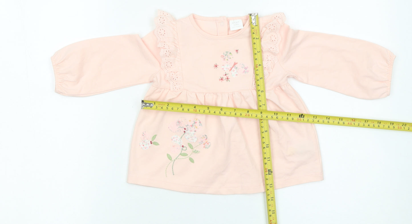 Next Baby Pink Floral Embroidered Long Sleeve Tunic Blouse 9-12 Months