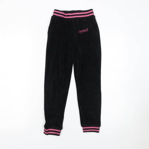Pineapple Girls Black Velour Jogger Trousers 8-9 Years Elastic Waist Dancewear