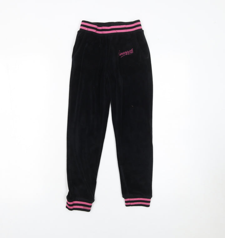 Pineapple Girls Black Velour Jogger Trousers 8-9 Years Elastic Waist Dancewear