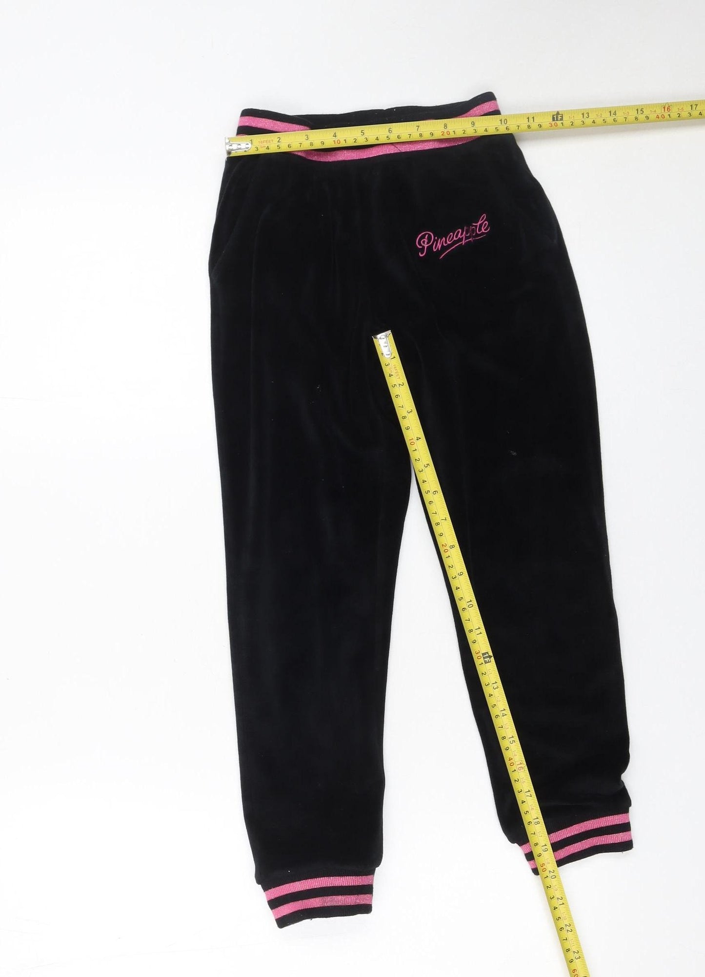 Pineapple Girls Black Velour Jogger Trousers 8-9 Years Elastic Waist Dancewear