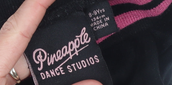 Pineapple Girls Black Velour Jogger Trousers 8-9 Years Elastic Waist Dancewear