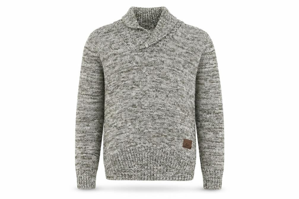 Front view of Solid men’s grey roll neck cotton knit jumper, size L
