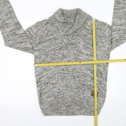 Solid Mens Grey Roll Neck Cotton Knit Jumper Size L