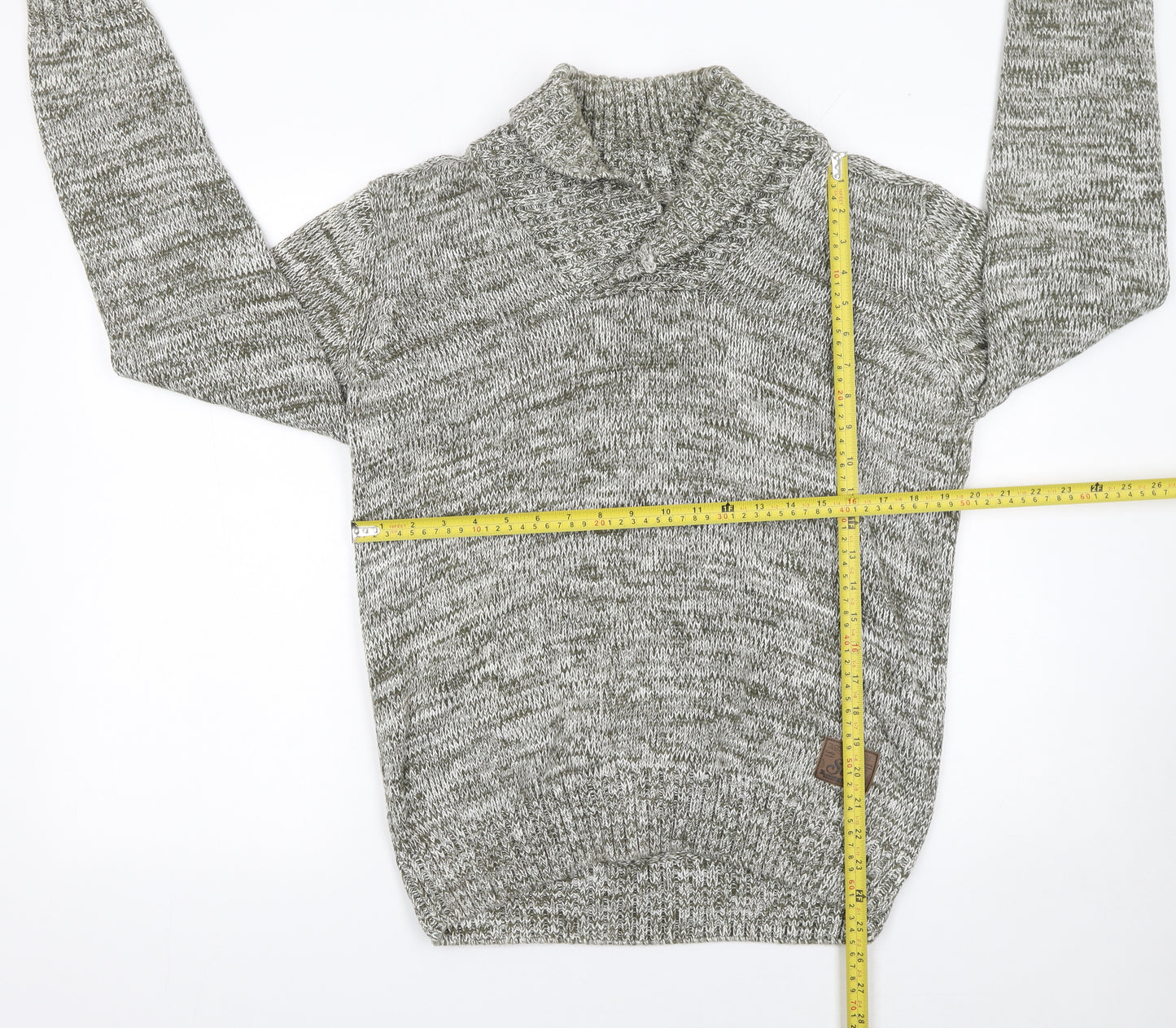 Solid Mens Grey Roll Neck Cotton Knit Jumper Size L