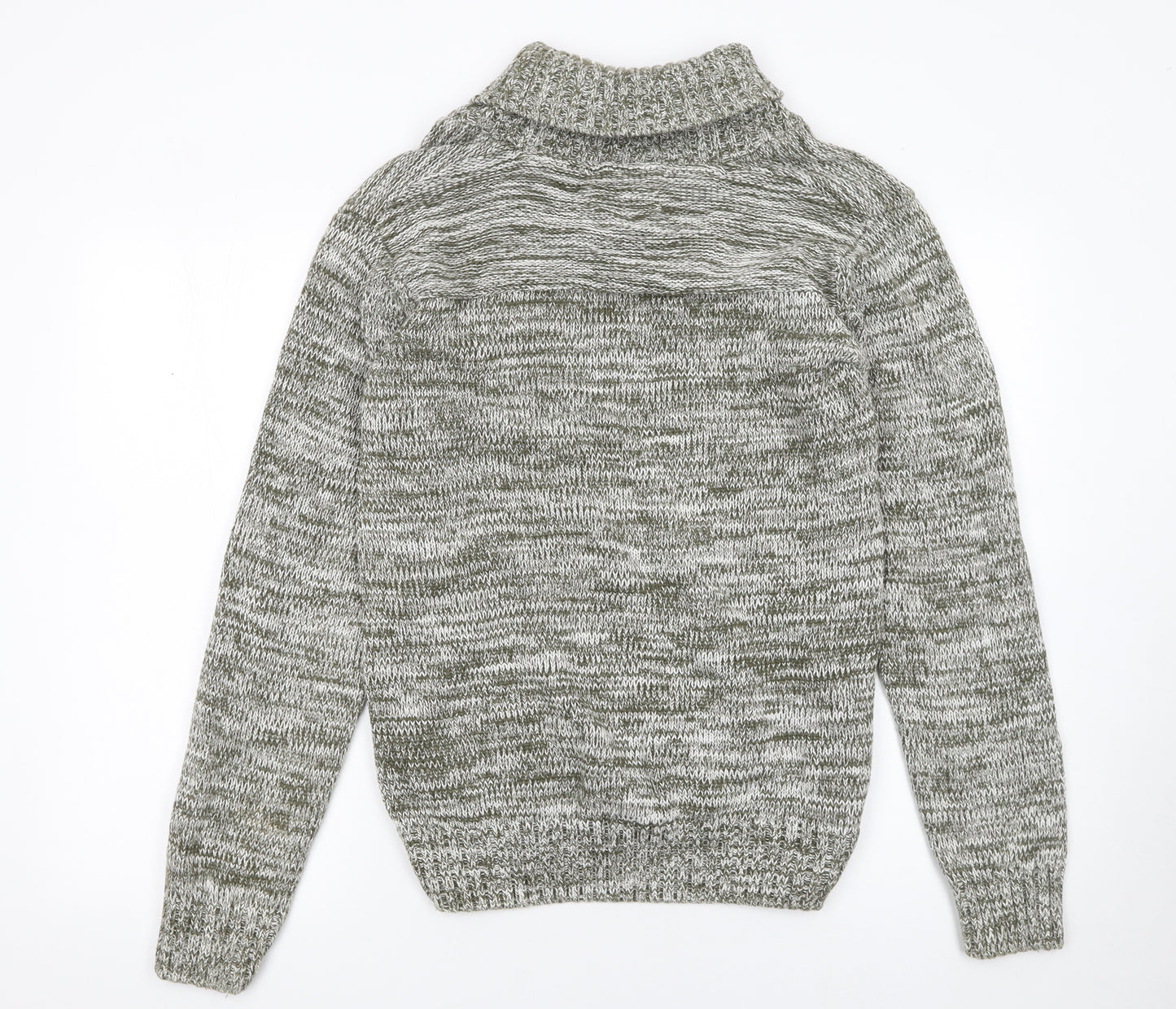 Solid Mens Grey Roll Neck Cotton Knit Jumper Size L