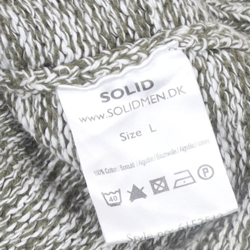 Solid Mens Grey Roll Neck Cotton Knit Jumper Size L