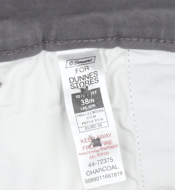 Dunnes Stores Men’s Grey Regular Fit Chino Trousers 38W 32L