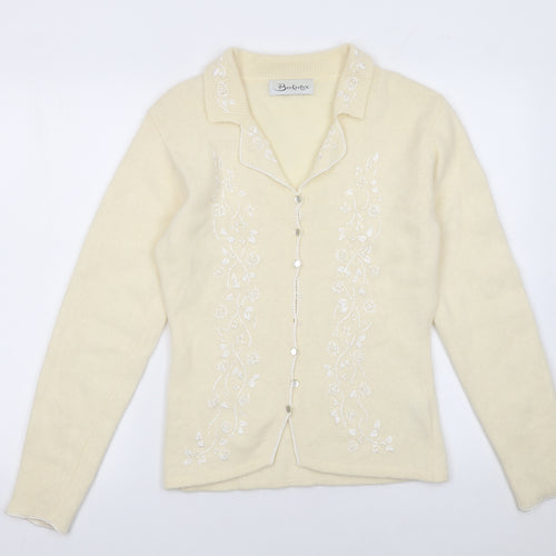 Berkertex Women Vanilla Embroidered Wool Angora Cardigan Size 10-12
