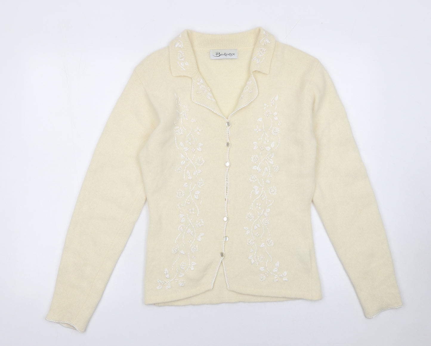 Berkertex Women Vanilla Embroidered Wool Angora Cardigan Size 10-12