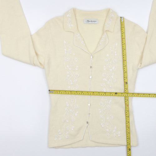 Berkertex Women Vanilla Embroidered Wool Angora Cardigan Size 10-12