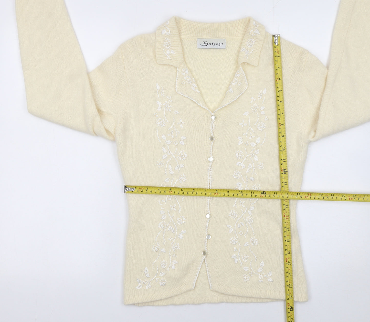 Berkertex Women Vanilla Embroidered Wool Angora Cardigan Size 10-12
