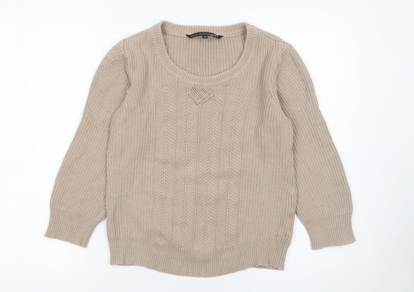 Betty Jackson Black Women’s Beige Cable-Knit Jumper Size 14