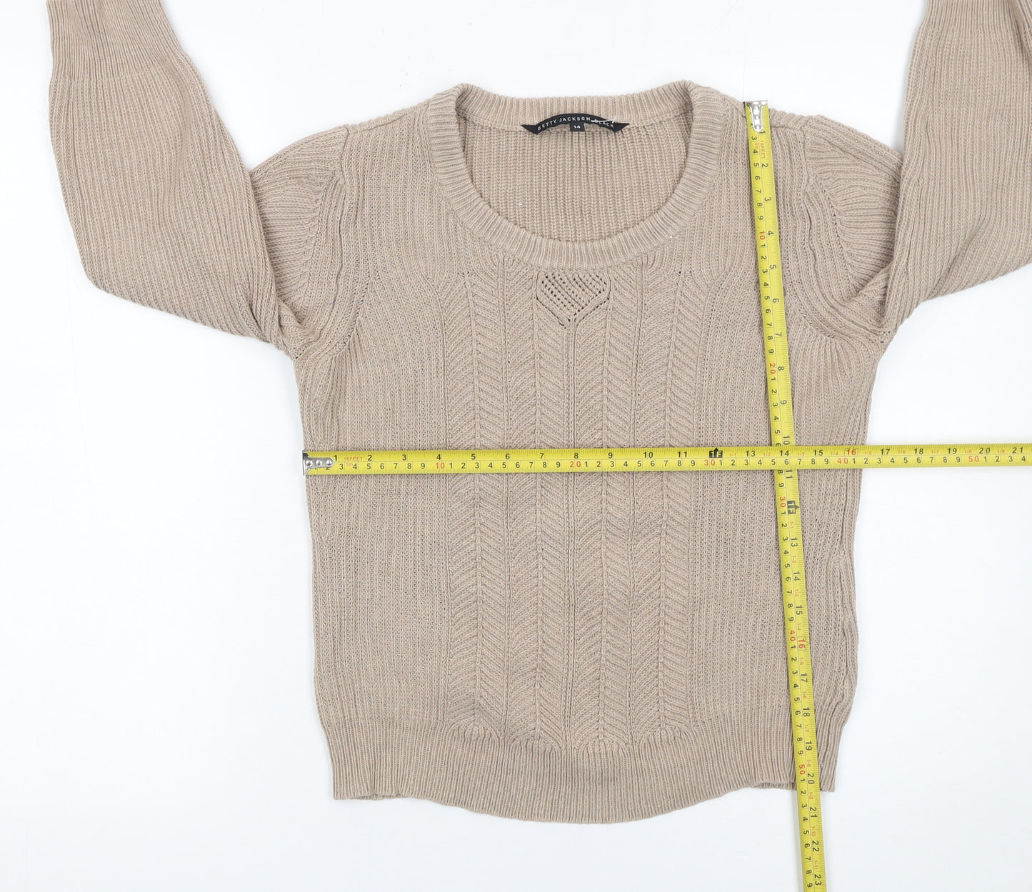Betty Jackson Black Women’s Beige Cable-Knit Jumper Size 14