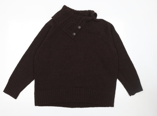 Bonmarché Women Brown Chunky Knit High Neck Pullover Jumper Size L