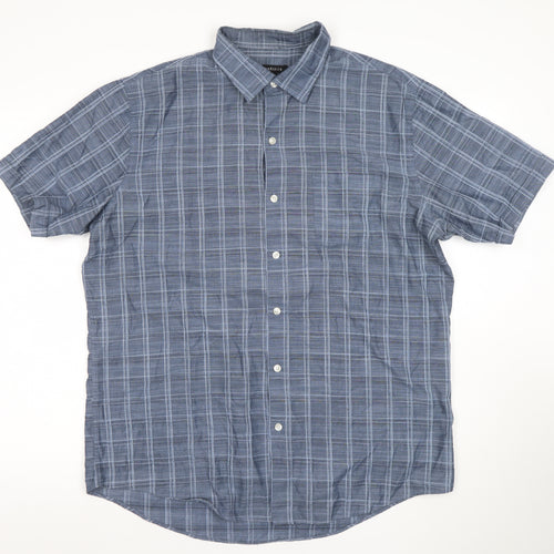 Van Heusen Men's Blue Check Short Sleeve Button-Up Shirt L 16-16.5