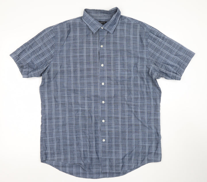 Van Heusen Men's Blue Check Short Sleeve Button-Up Shirt L 16-16.5