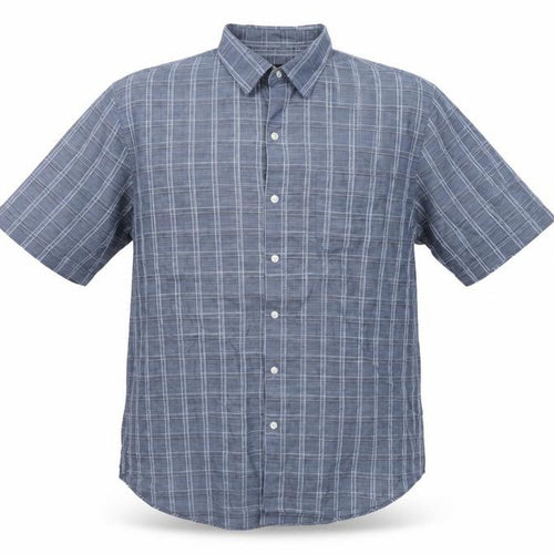 Van Heusen Men's Blue Check Short Sleeve Button-Up Shirt L 16-16.5