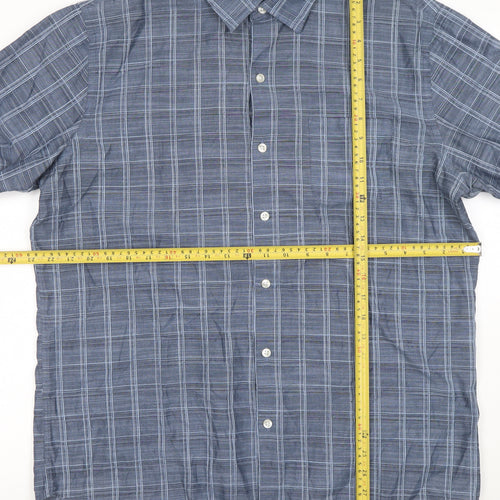 Van Heusen Men's Blue Check Short Sleeve Button-Up Shirt L 16-16.5