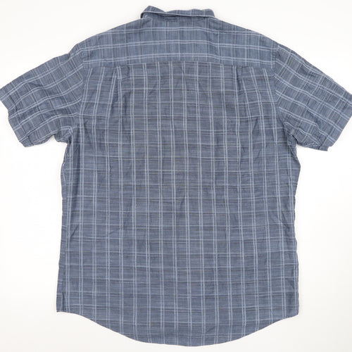 Van Heusen Men's Blue Check Short Sleeve Button-Up Shirt L 16-16.5
