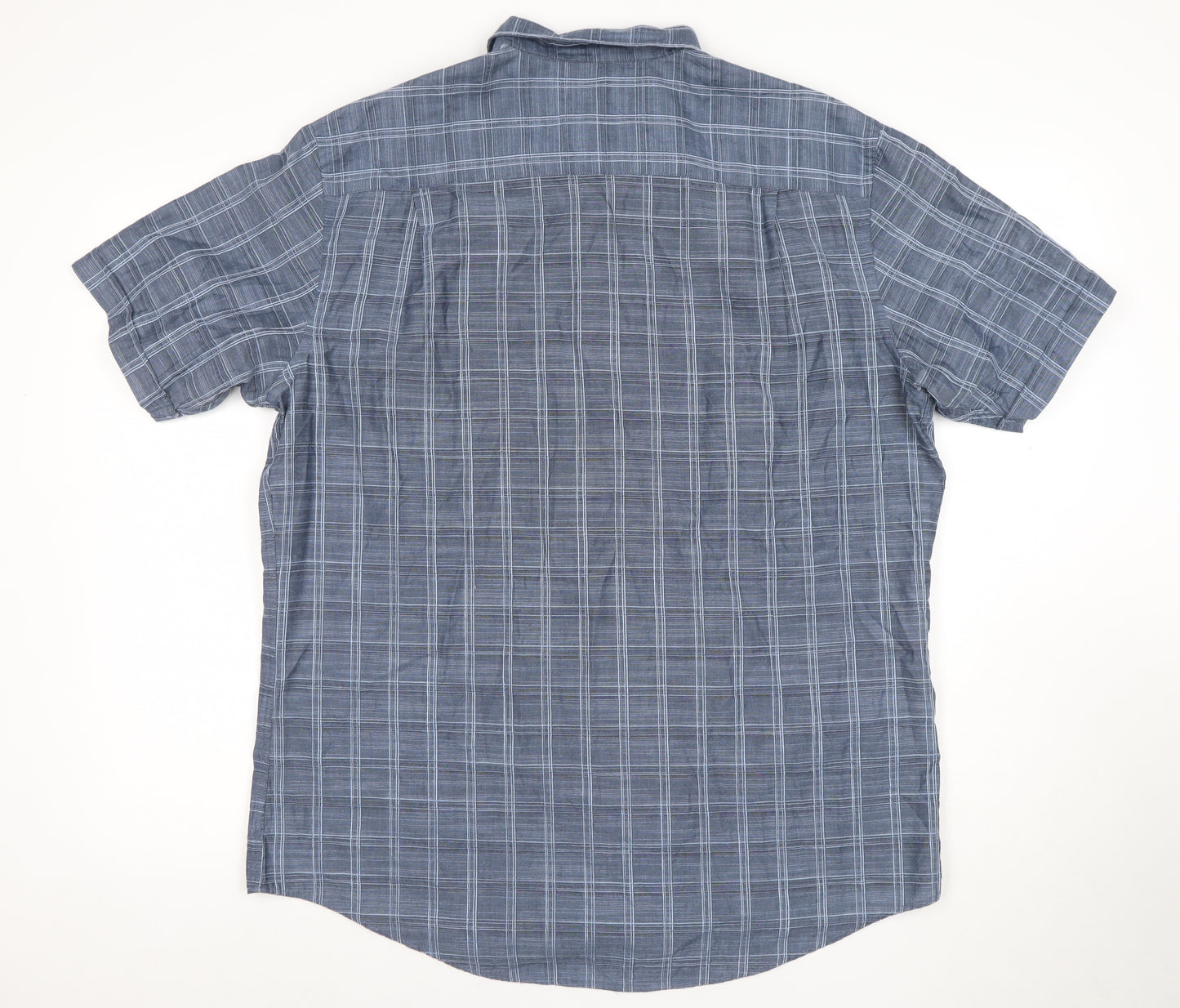 Van Heusen Men's Blue Check Short Sleeve Button-Up Shirt L 16-16.5