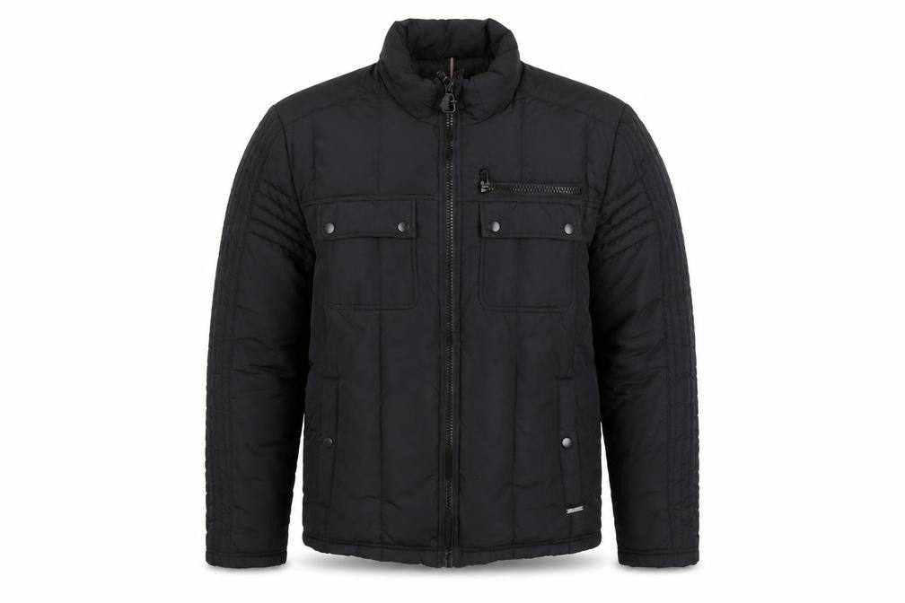 Front view of Kenneth Cole Reaction Men's Black L Puffer Jacket Winter Polyester Zip