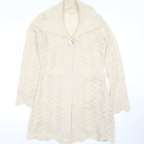 Rocha John Rocha Women Beige Size 12 Knit Long Sleeve Open Collar Cardigan