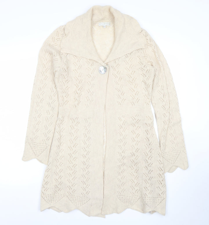 Rocha John Rocha Women Beige Size 12 Knit Long Sleeve Open Collar Cardigan