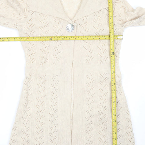 Rocha John Rocha Women Beige Size 12 Knit Long Sleeve Open Collar Cardigan