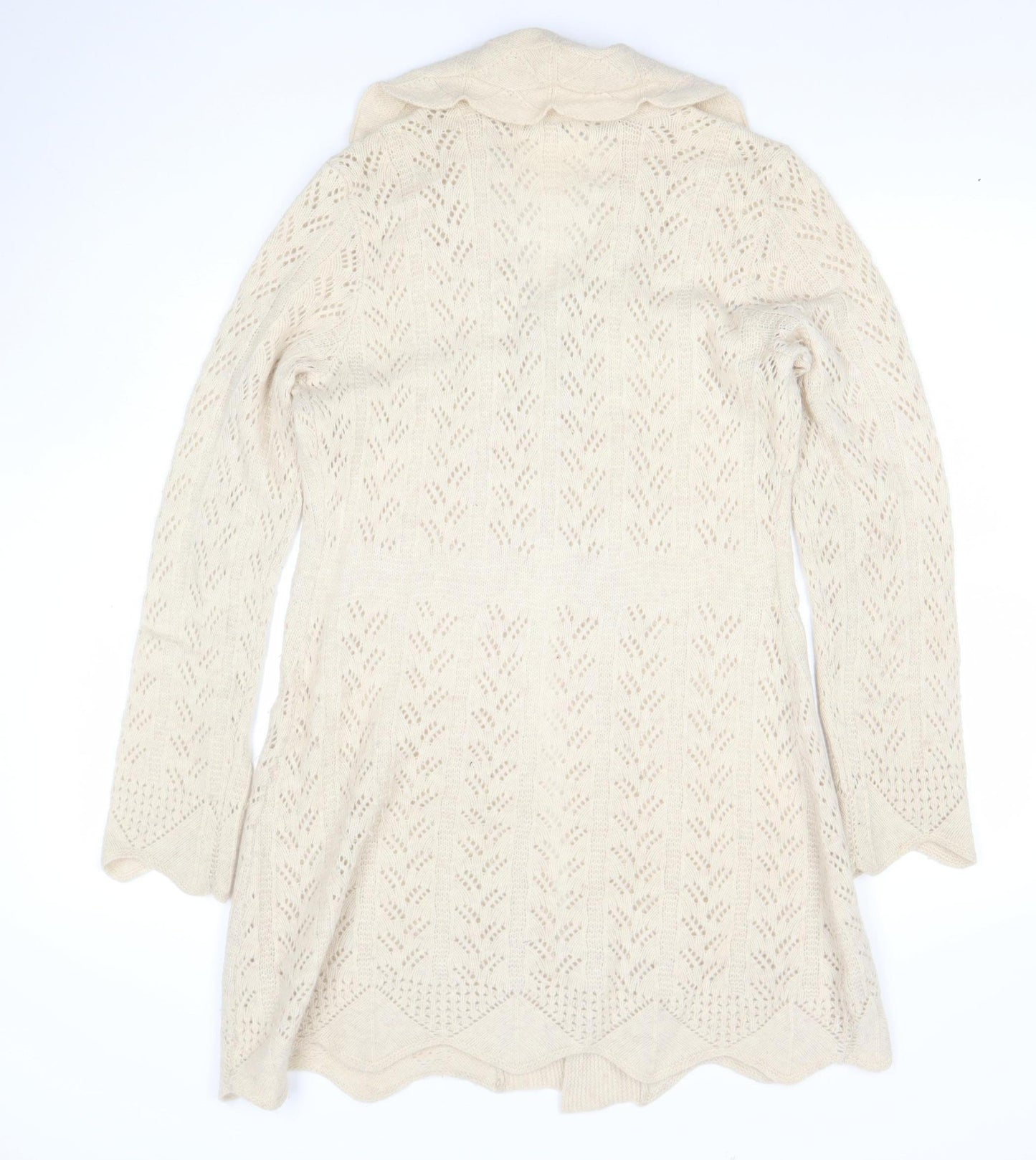 Rocha John Rocha Women Beige Size 12 Knit Long Sleeve Open Collar Cardigan