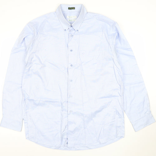 Carven Men’s Blue Striped Button-Down 2XL Cotton Formal Shirt