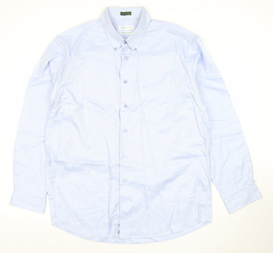 Carven Men’s Blue Striped Button-Down 2XL Cotton Formal Shirt